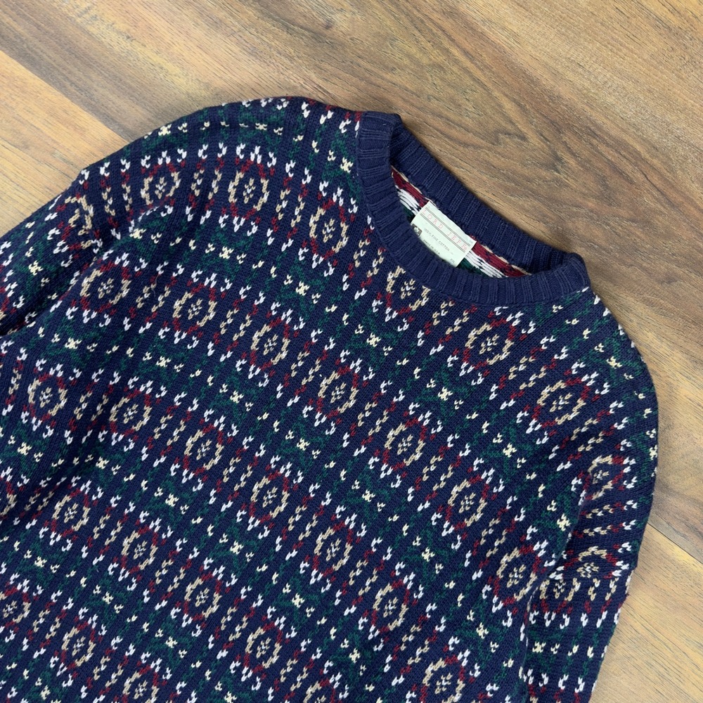 Lord Jeff Vintage Fair Isle Sweater Mens XXL Navy Blue Cotton Knit Made in USA